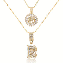 2-Piece 14K Diamond Letter Initial Necklaces