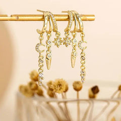 14K Triple Huggie Dangle Earrings Pair