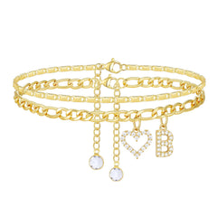 2-Piece 14K Letter Initial & Diamond Heart Anklet
