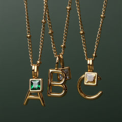 Initial & Birthstone Charm Necklace