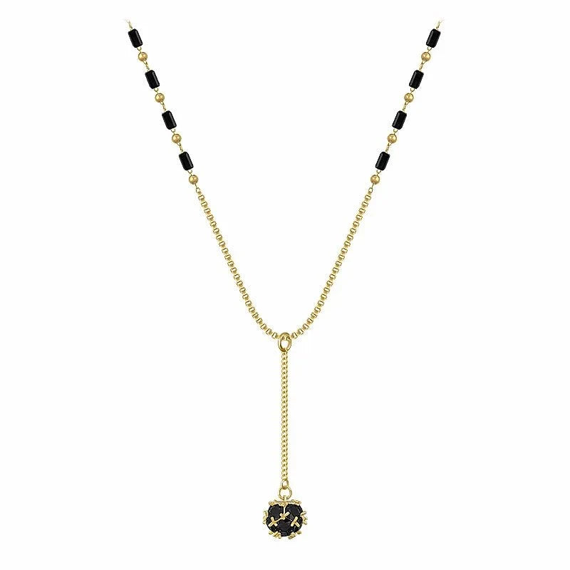 Black and Gold Crystal Ball Necklace - Veinci