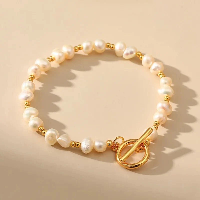Boho Gold Accented Pearl Bracelets - Veinci