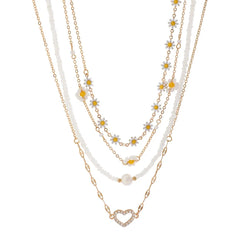 Boho Spring Daisy Necklace Stack - Veinci