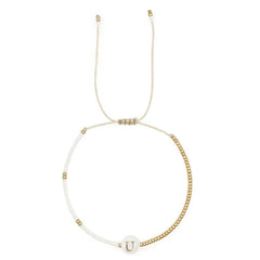 Boho White & Gold Beaded Letter Initial Beaded Bracelets - Veinci