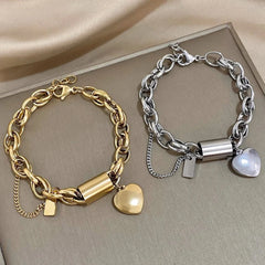Bold & Chunky Chain Heart Bracelet - Veinci