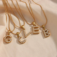 Bold Pearl Letter Initial Necklace - Veinci