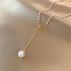 Bow Pearl Drop Choker Necklace - Veinci