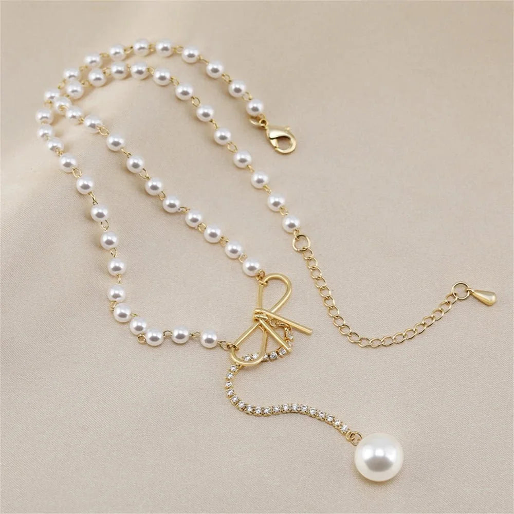 Bow Pearl Drop Choker Necklace - Veinci