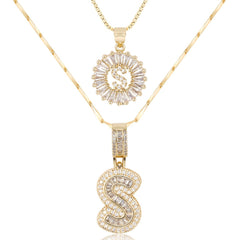 2-Piece 14K Diamond Letter Initial Necklaces