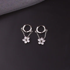 18K Dainty Hoop Floral Dangle Earrings