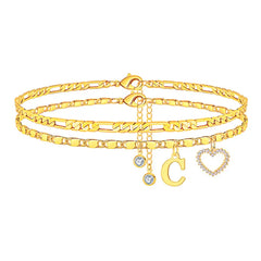 2-Piece 14K Letter Initial & Diamond Heart Anklet