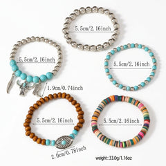 5-Piece Boho Style Turquoise Bracelet Stack