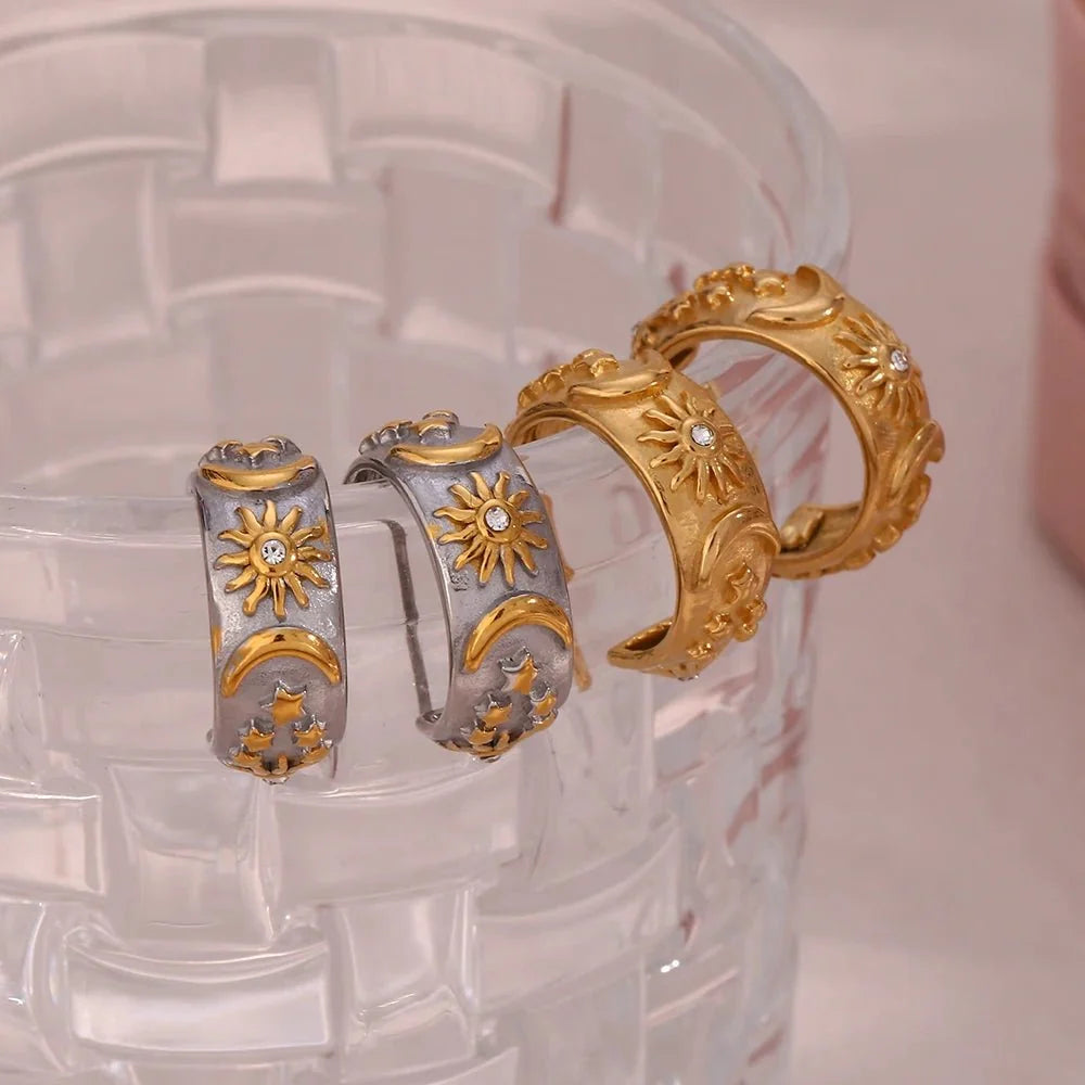 Chunky Astrology Embossed Hoop Earrings - Veinci