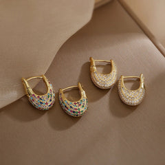 Chunky Glittering Diamond Hoop Earrings - Veinci