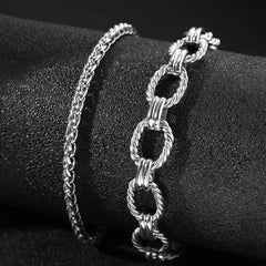 Chunky Paperclip & Weave Chain Bracelet Set - Veinci