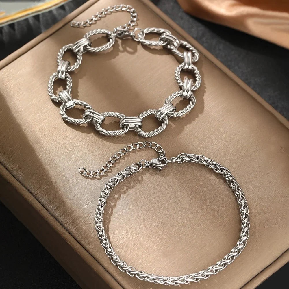 Chunky Paperclip & Weave Chain Bracelet Set - Veinci
