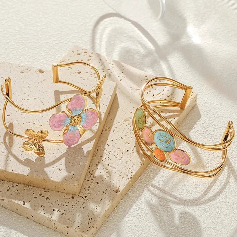 Classy Floral Bangle Bracelets - Veinci