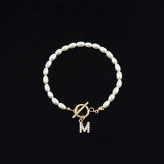 Classy Pearl Clasp Letter Initial Bracelets - Veinci