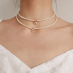 Classy Pearl Dainty Initial Letter Necklace - Veinci