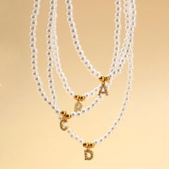 Classy Pearl Dainty Initial Letter Necklace - Veinci