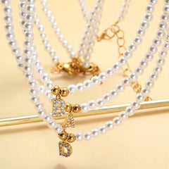 Classy Pearl Dainty Initial Letter Necklace - Veinci