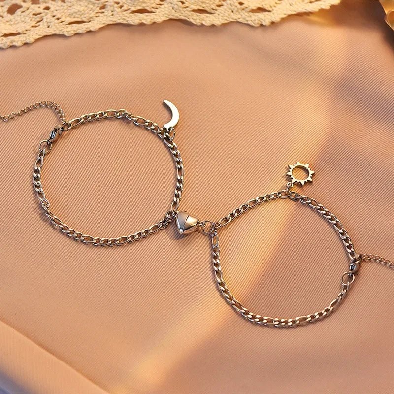 Couples Magnetic Heart Sun & Moon Bracelet Set - Veinci