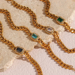Cuban Chain Square Cut Diamond Choker and Bracelet - Veinci