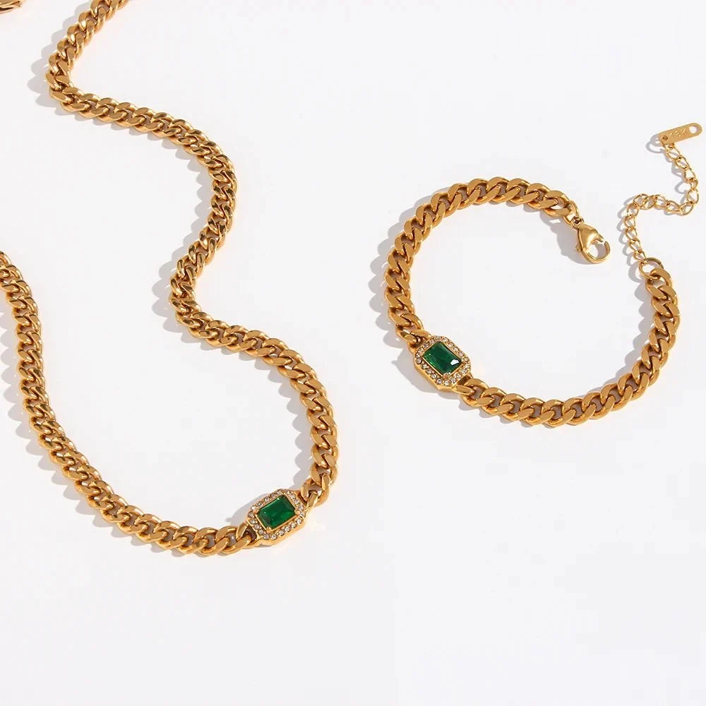 Cuban Chain Square Cut Diamond Choker and Bracelet - Veinci