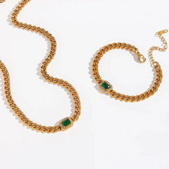 Cuban Chain Square Cut Diamond Choker and Bracelet - Veinci