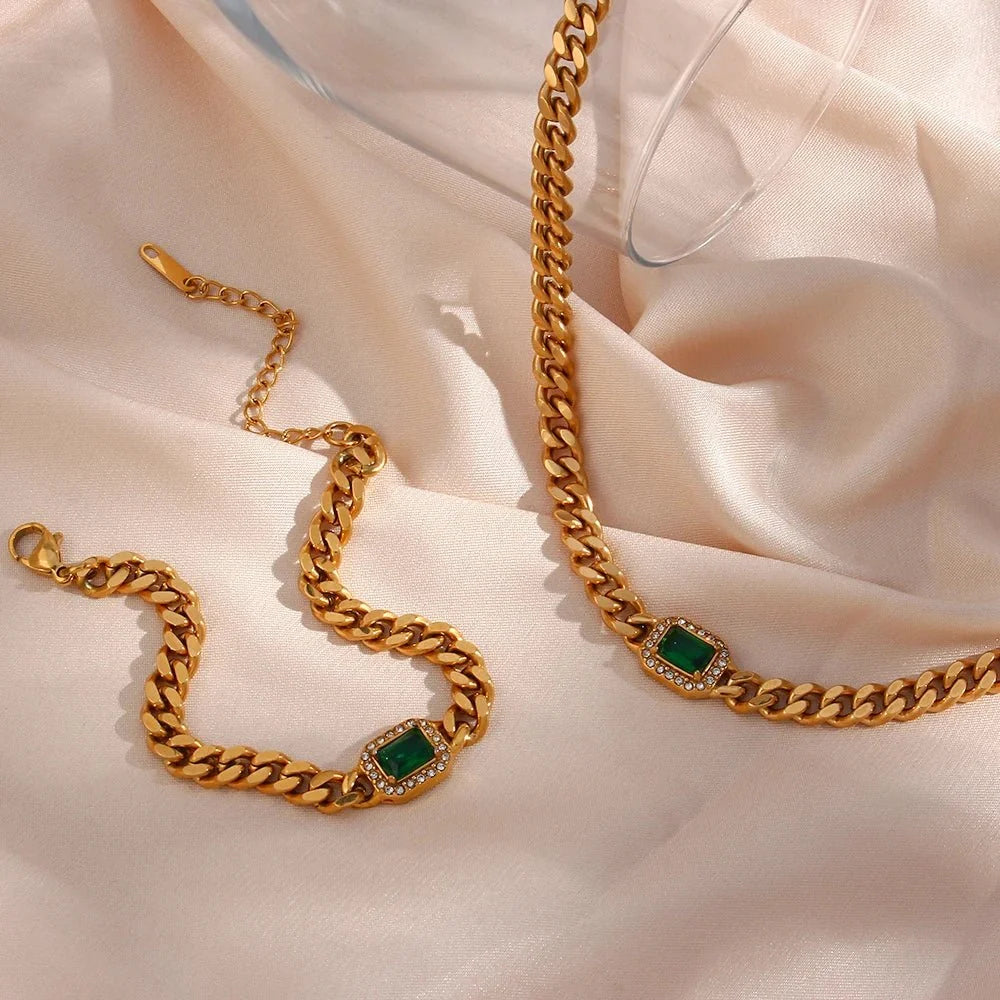 Cuban Chain Square Cut Diamond Choker and Bracelet - Veinci