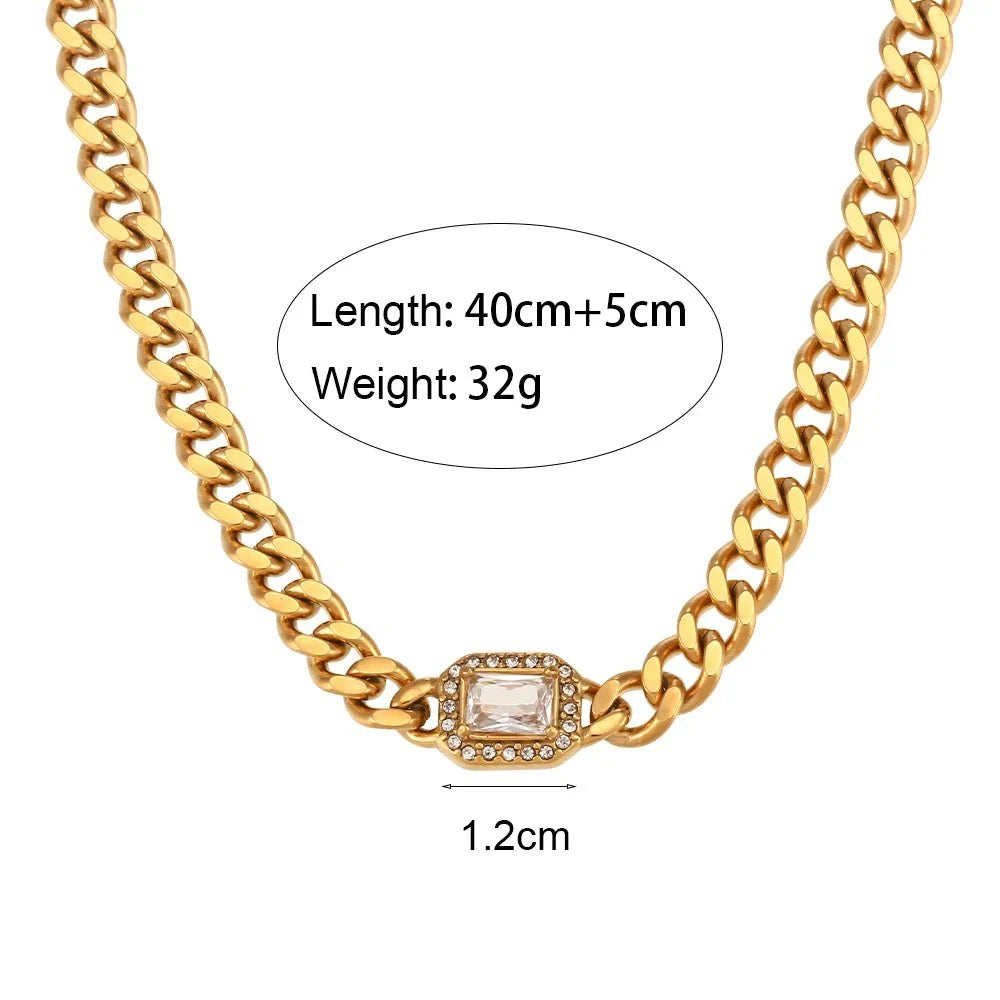 Cuban Chain Square Cut Diamond Choker and Bracelet - Veinci