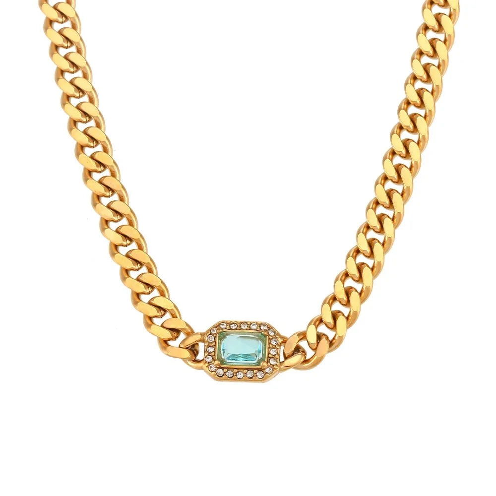 Cuban Chain Square Cut Diamond Choker and Bracelet - Veinci
