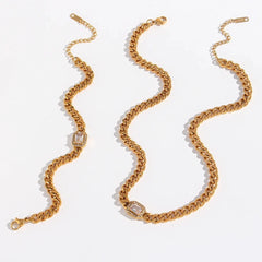 Cuban Chain Square Cut Diamond Choker and Bracelet - Veinci
