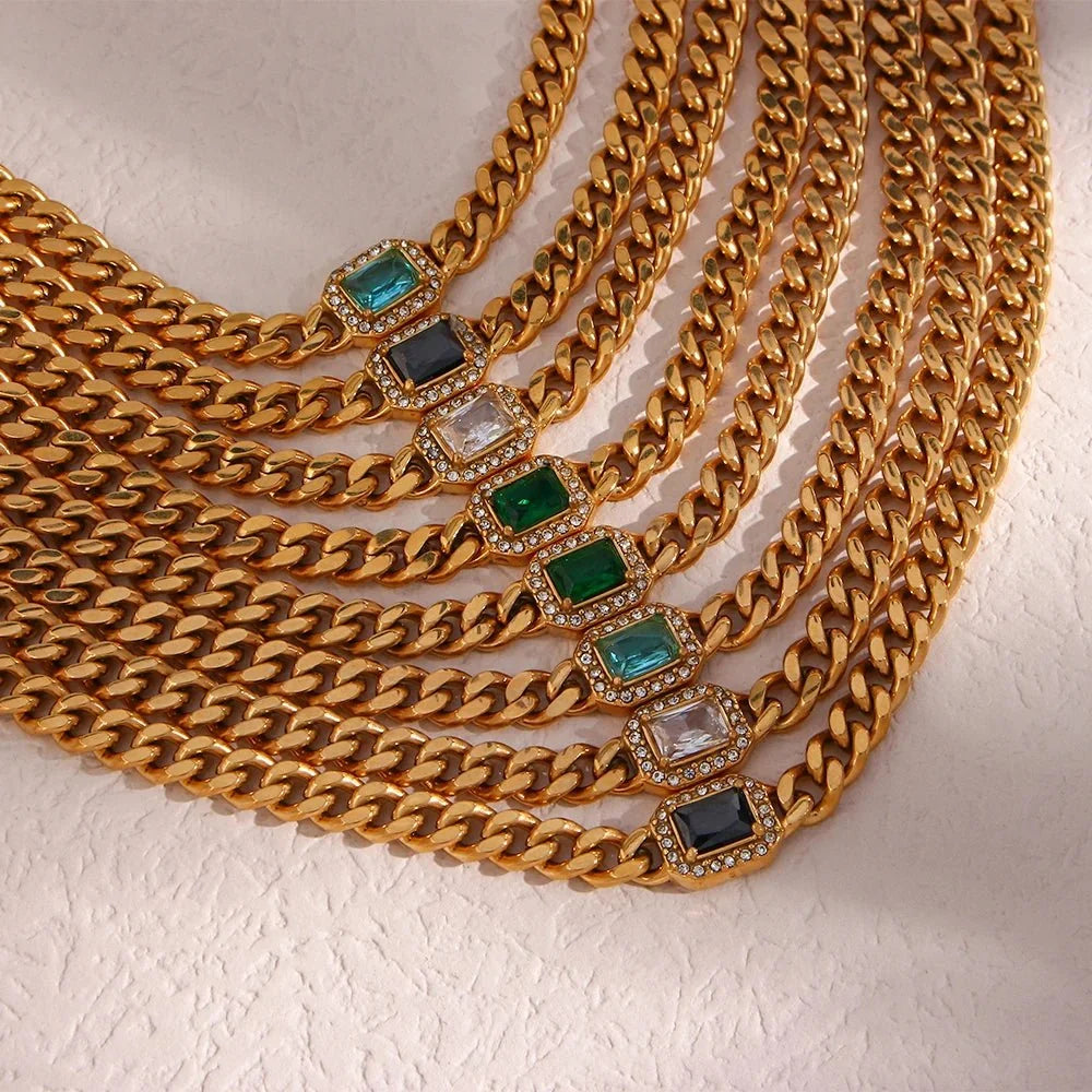 Cuban Chain Square Cut Diamond Choker and Bracelet - Veinci