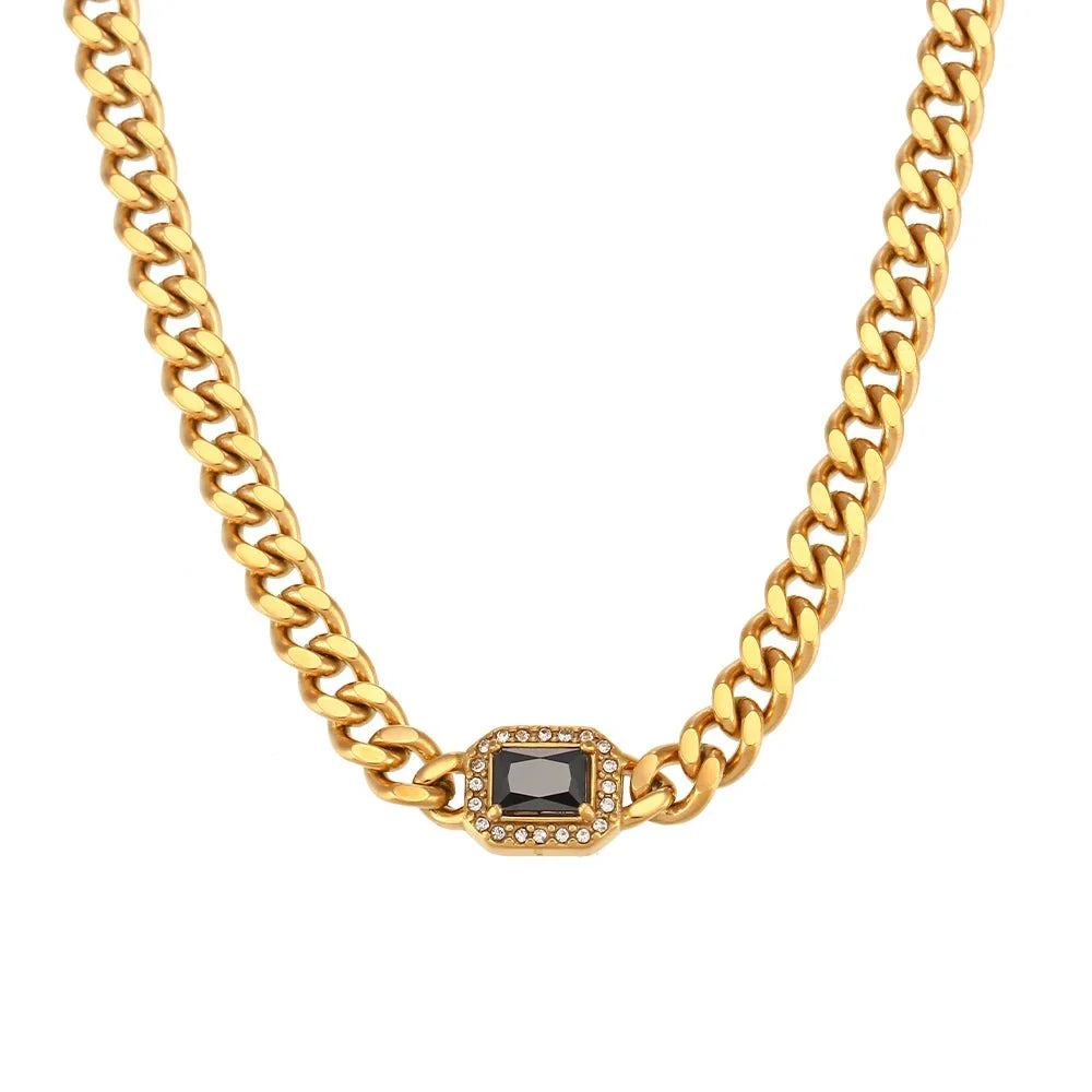 Cuban Chain Square Cut Diamond Choker and Bracelet - Veinci