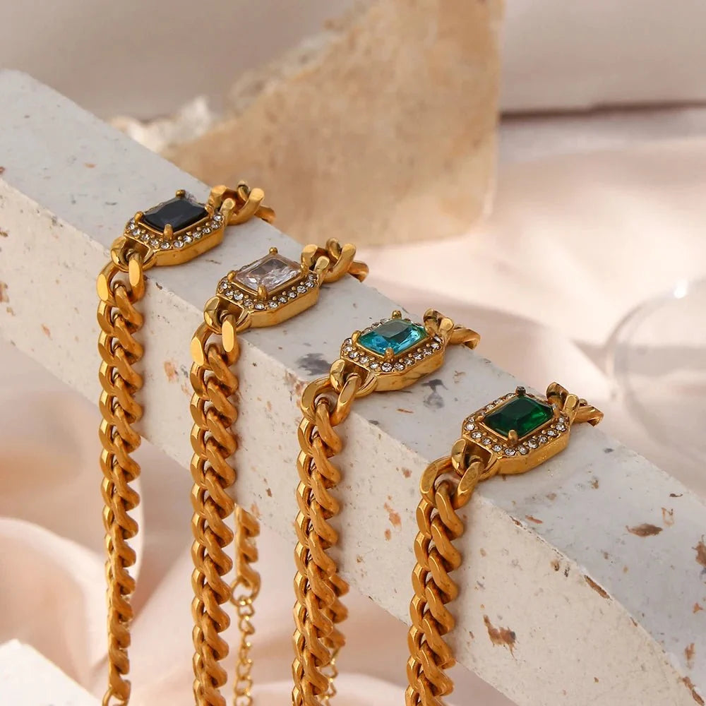 Cuban Chain Square Cut Diamond Choker and Bracelet - Veinci