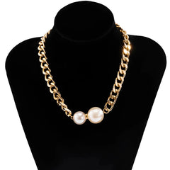 Cuban Link Chain Pearl Ends Necklace - Veinci