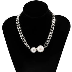 Cuban Link Chain Pearl Ends Necklace - Veinci