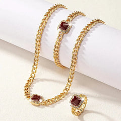 Cuban Square Diamond Necklace, Bracelet, and Ring Set - Veinci