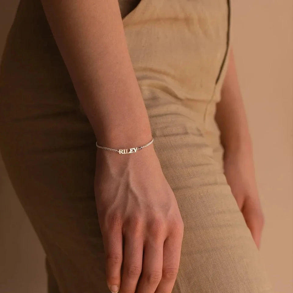 Customized Name & Birthstone Chain Bracelet - Veinci
