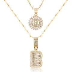 2-Piece 14K Diamond Letter Initial Necklaces