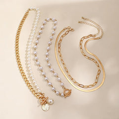 4-Piece Elegant Pearl Accented Necklace Stack