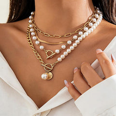 4-Piece Elegant Pearl Accented Necklace Stack