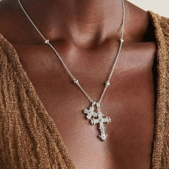 18K Floral Diamond Accented Cross Necklace