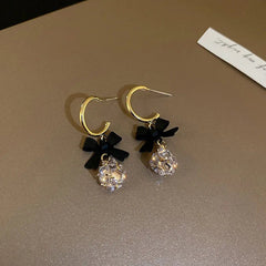 Dainty Bow Diamond Dangle Earrings - Veinci