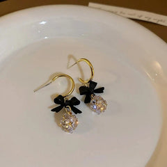 Dainty Bow Diamond Dangle Earrings - Veinci