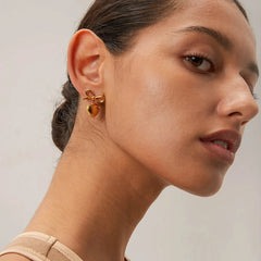 Dainty Bow Heart Earrings - Veinci