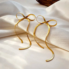 Dainty Bow Tassel Earrings - Veinci