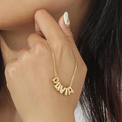 Dainty Bubble Letter Name Necklace - Veinci
