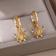 Dainty Colorful Diamonds Butterfly Earrings - Veinci